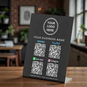 Signe De Table Logo Paypal Venmo CashApp Instagram Code QR Noir