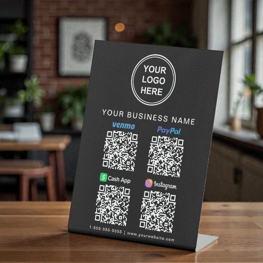 Signe De Table Logo Paypal Venmo CashApp Instagram Code QR Noir