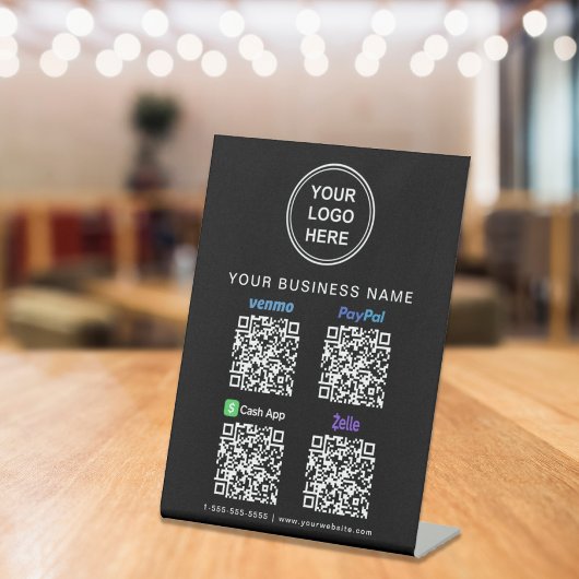Signe De Table Logo Paypal Venmo CashApp Zelle Code QR Noir