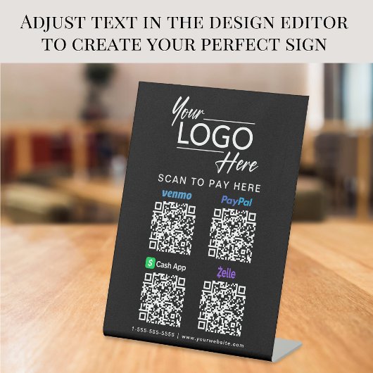 Signe De Table Logo Paypal Venmo CashApp Zelle Code QR Noir
