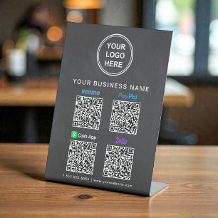Signe De Table Logo Paypal Venmo CashApp Zelle Code QR Tableau No