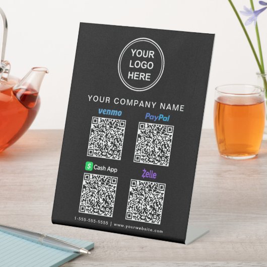 Signe De Table Logo Paypal Venmo CashApp Zelle QR Code noir (In SItu)