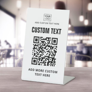 Signe De Table Logo personnalisé, code QR et texte blanc ou coule