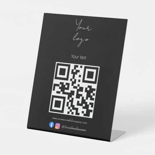 Signe De Table Logo personnalisé, code QR et texte noir et blanc (Recto)
