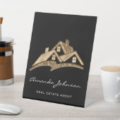 Signe De Table Logo Personnalisé Maison Agent Immobilier Gold Squ (In SItu)