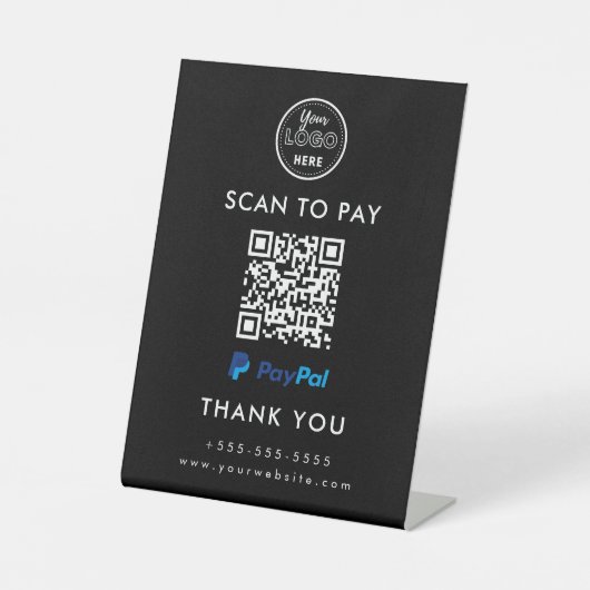 Signe De Table Logo professionnel Paypal QR Code Scan to Pay Noir (Recto)