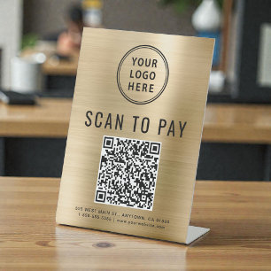 Signe De Table Logo QR Code Or Scannez pour Payer Or