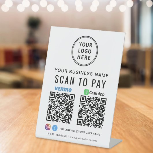 Signe De Table Logo Scan pour payer CashApp Venmo Code QR