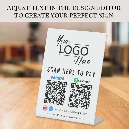 Signe De Table Logo Scan pour payer CashApp Venmo Code QR