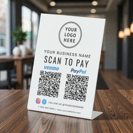 Signe De Table Logo Scan pour payer Paypal Venmo Codes QR