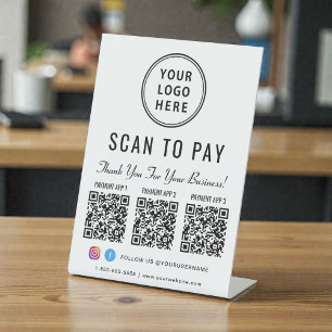 Signe De Table Logo Scan to Pay 3 codes QR de paiement