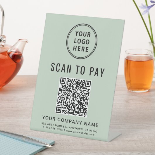 Signe De Table Logo Scan to Pay Code QR Sage (In SItu)