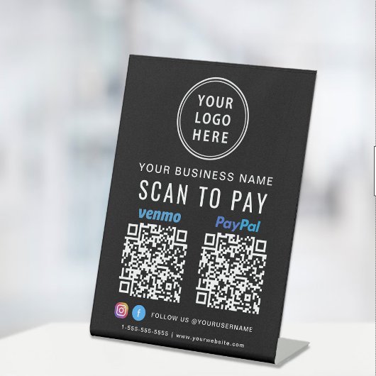 Signe De Table Logo Scan to Pay Paypal Venmo Codes QR Noir