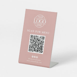 Signe De Table Logo simple rose pour entreprise Menu QR Code sans