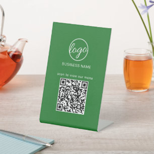 Signe De Table Logo vert simple Code QR Moderne