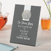 Signe De Table Lone Sand Dollar - Charcoal Grey - Beach Wedding (In SItu)