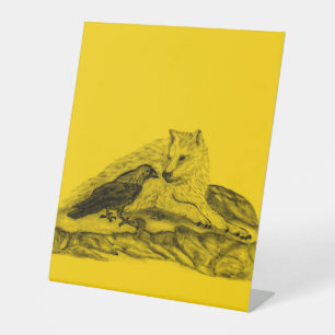 Signe De Table Loup et corbeau - Design noir et jaune