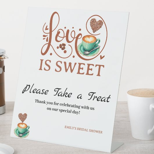 Signe De Table Love Is Sweet Coffee Heart Calligraphy Terracotta 
