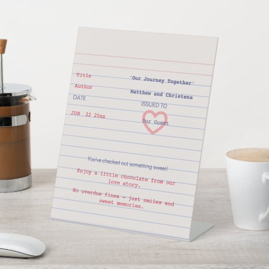 Signe De Table Love Story Due Date Library Card Wedding (In SItu)