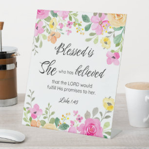 Signe De Table Luc 1:45 Béni est Elle, Écriture Féminine Floral