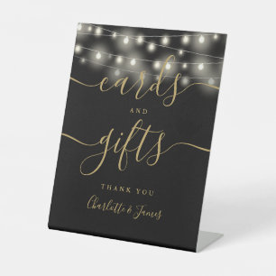 Signe De Table Lumières Guirlande Cartes Et Cadeaux Noir Or
