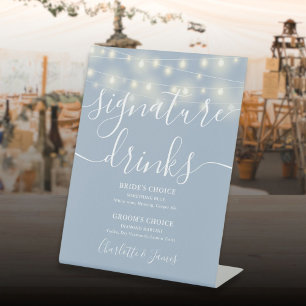 Signe De Table Lumières Guirlandes Boissons de Signature Bleu Pou