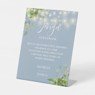 Signe De Table Lumières vertes Dusty Blue Jenga Mariage Livre d'o