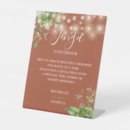 Signe De Table Lumières vertes Terracotta Jenga Mariage Livre d'o (Recto)
