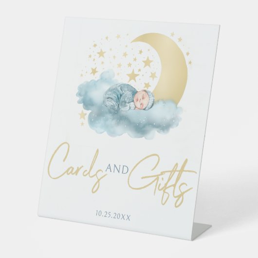 Signe De Table Lune céleste étoiles bébé garçon Piédestal (Recto)