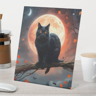 Signe De Table Lune de chat noir d'Halloween effrayant,