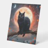 Signe De Table Lune de chat noir d'Halloween effrayant, (Recto)