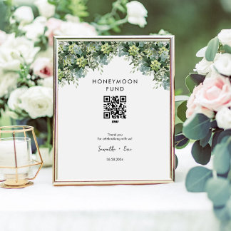 Signe De Table Lune de miel Fonds de verdure Espèces Code QR Sign