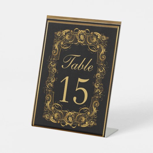 Signe De Table Luxueux Art Nouveau Noir et Or Mariage Royal (Recto)