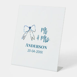 Signe De Table M. & Mme ajouter nom date mariage faveur arc bleu
