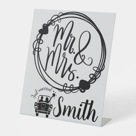 Signe De Table M. & Mme Just Married Mariage Custom Sign (Recto)