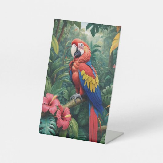 Signe De Table Macaw tropicale dans une forêt tropicale luxuriant (Recto)