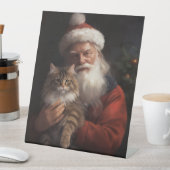 Signe De Table Maine Coon avec Noël Festif du Père Noël (In SItu)