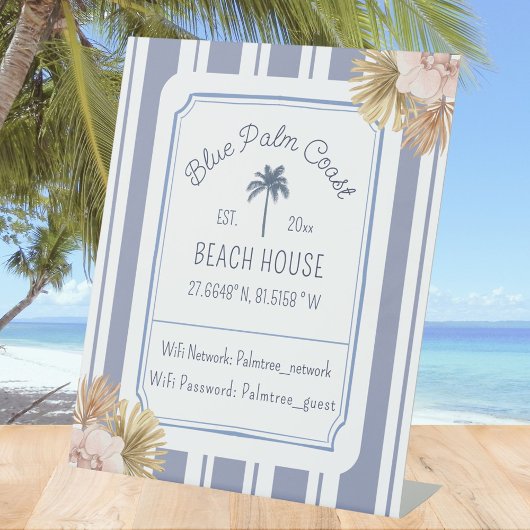 Signe De Table Maison de plage bleu rayé Coastal Boho ferme Wifi