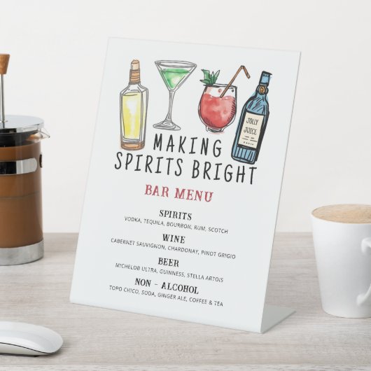 Signe De Table Making Spirits Bright Christmas Bar Menu Sign (In SItu)