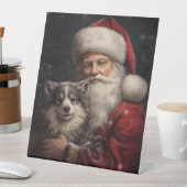 Signe De Table Malamute d'Alaska avec Noël du Père Noël (In SItu)