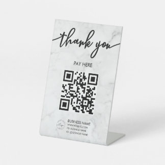 Signe De Table Marble Scan Me QR Code Logo Piédestal Signal