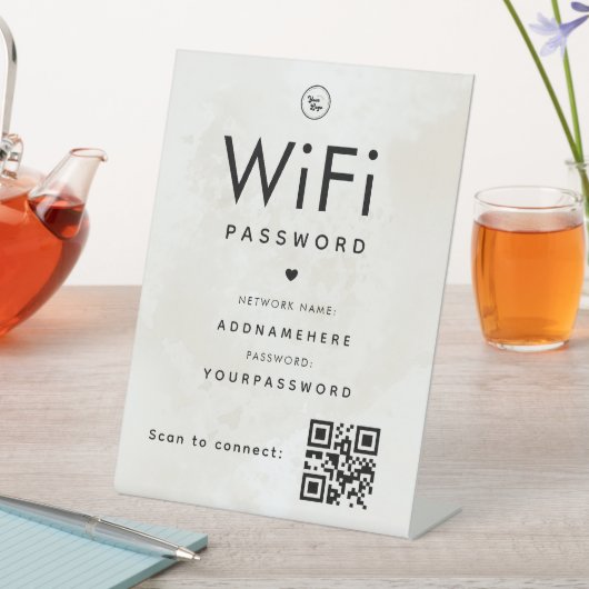 Signe De Table Marble WiFi Code de mot de passe Logo professionne (In SItu)