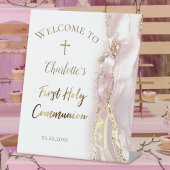 Signe De Table marbre rose | Première communion