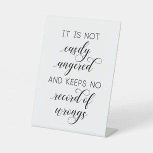 Signe De Table Mariage '1 Corinthiens 13' Pas facilement en colèr