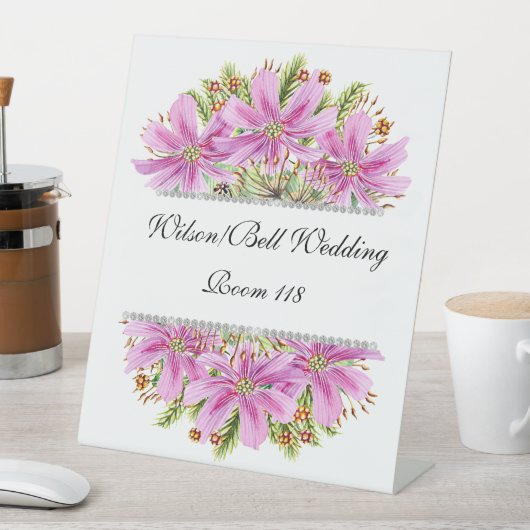 Signe De Table Mariage à billes de diamants Cosmos rose (In SItu)