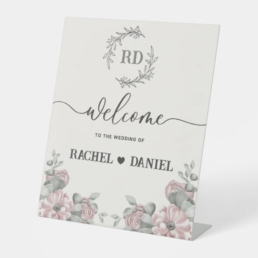 Signe De Table Mariage Affiche de bienvenue Fleur Beige (Recto)
