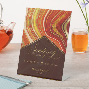 Signe De Table Mariage Agate Abstrait Sanitizing Hot Orange ID827