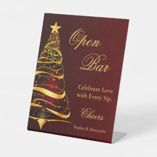 Signe De Table Mariage Arbre de Noël Doré Élégant Bar Ouvert
