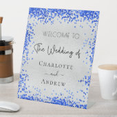 Signe De Table Mariage argent bleu bleu confetti bienvenue (In SItu)
