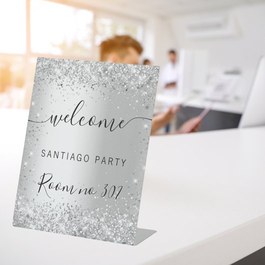 Signe De Table Mariage argent parties scintillant nom script bien